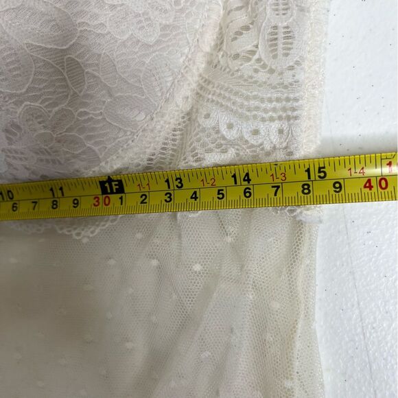 NWOT Jessica Simpson Stretch Mesh Dot Babydoll Cream Floral Lace Women Large - Picture 12 of 15